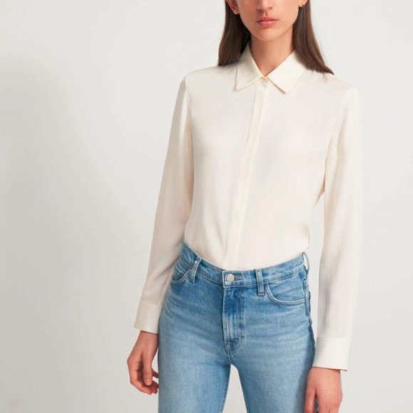 Theory Ivory Core Stretch Silk Classic Fitted Shirt - Picture 1 of 10